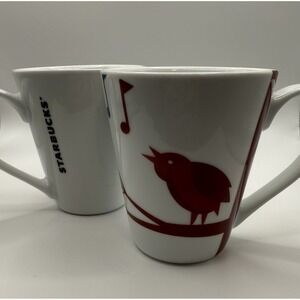 STARBUCKS COFFEE - 2012 Singing Birds - Lot of 2 - Ceramic Mugs Cups